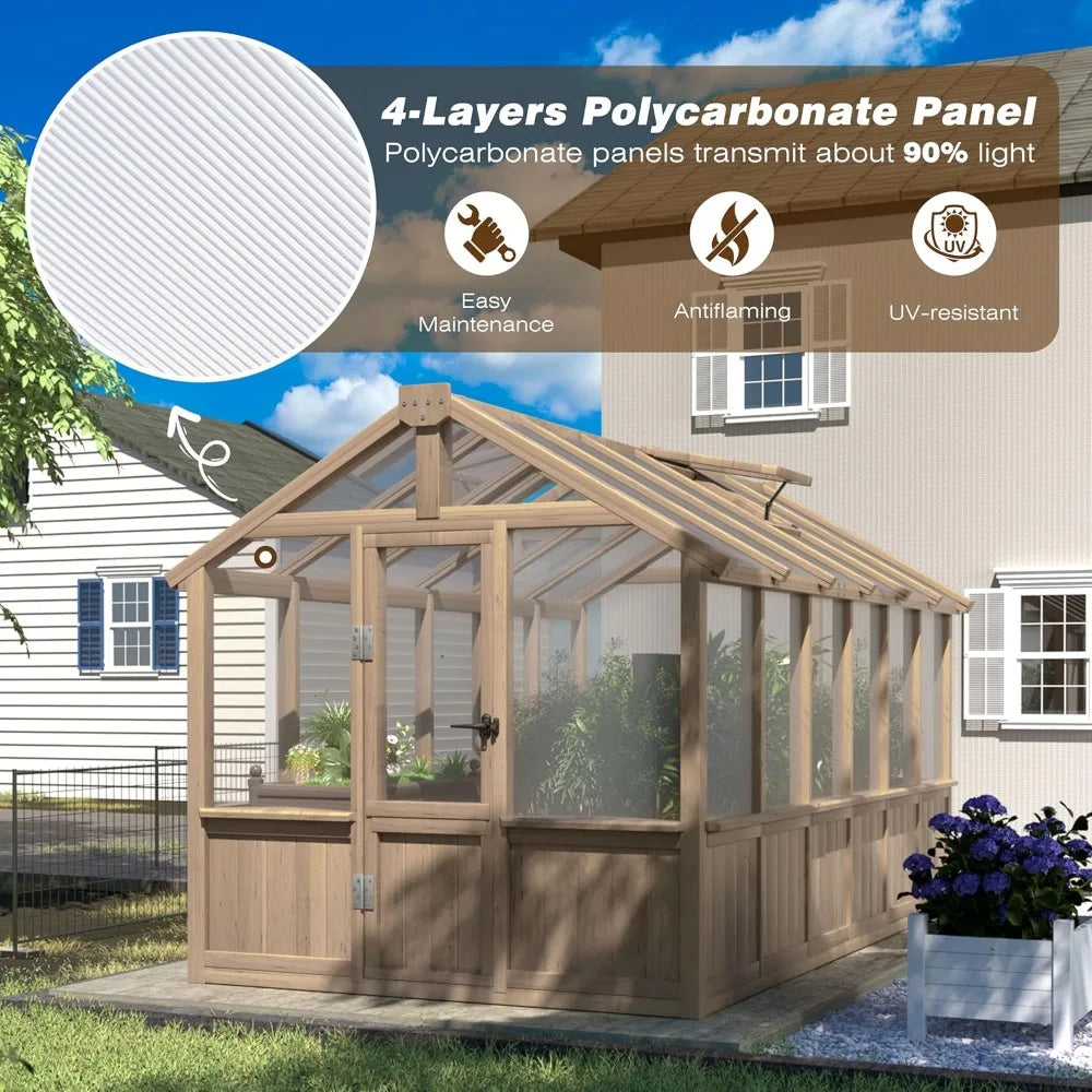 Wooden Greenhouse with Adjustable Vent