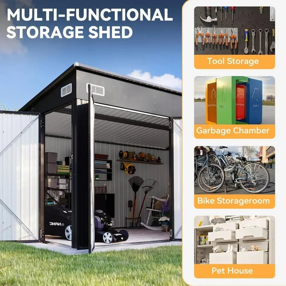 Outdoor Metal Storage Shed Triple Lockable Door