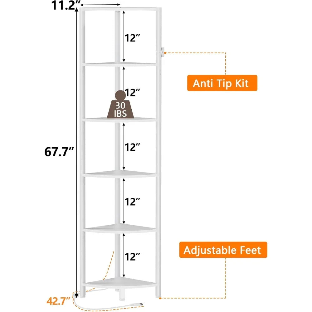 6-Tier Corner Shelf with LED Lights