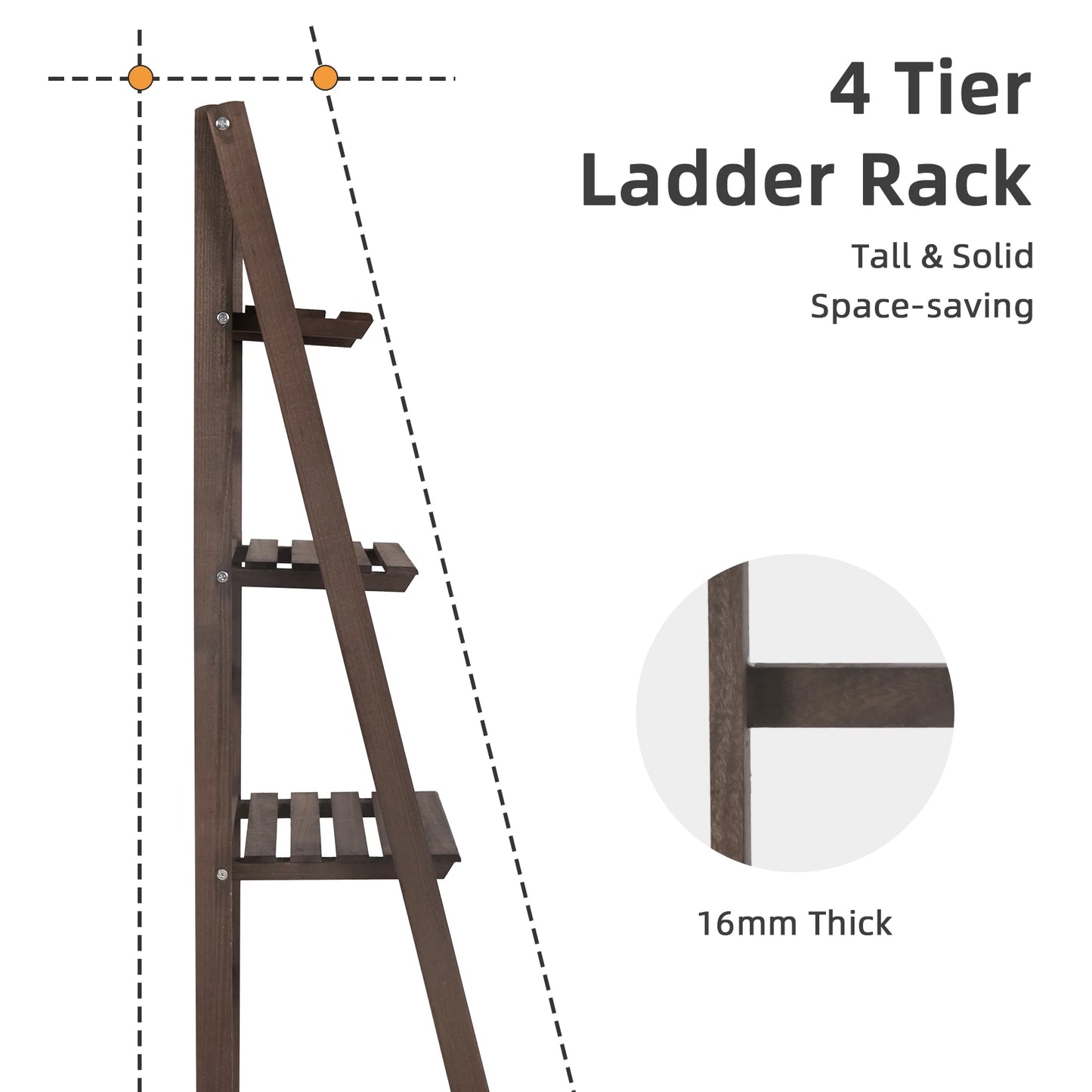 Folding 4-Tier Wooden Ladder Shelf