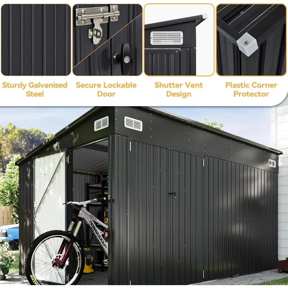 Outdoor Metal Storage Shed Triple Lockable Door
