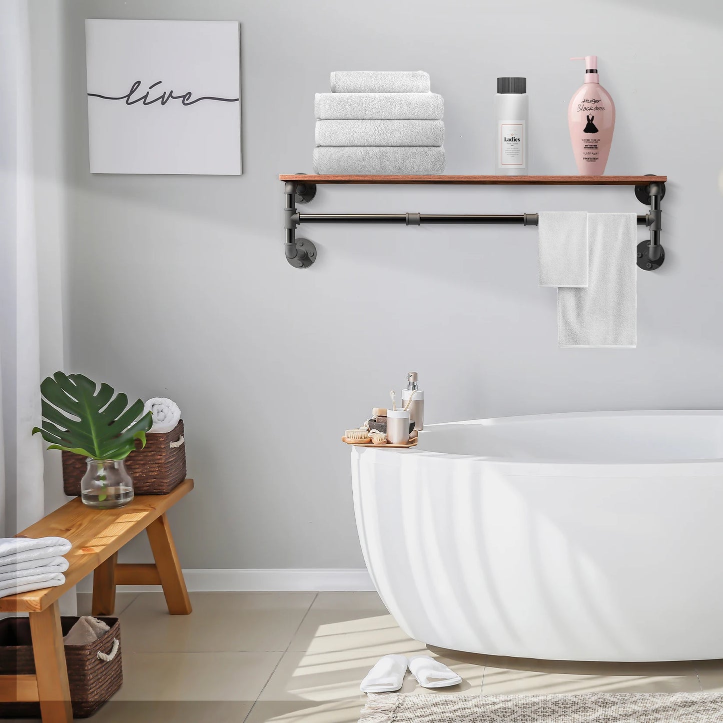 Wall Mounted Clothes Hanging with Shelf