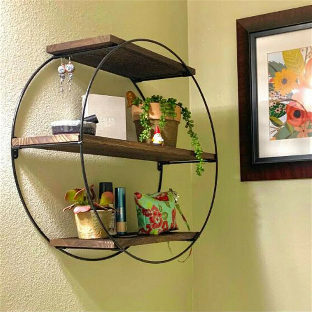 3-Tier Wooden Round Wall Hanging Shelf