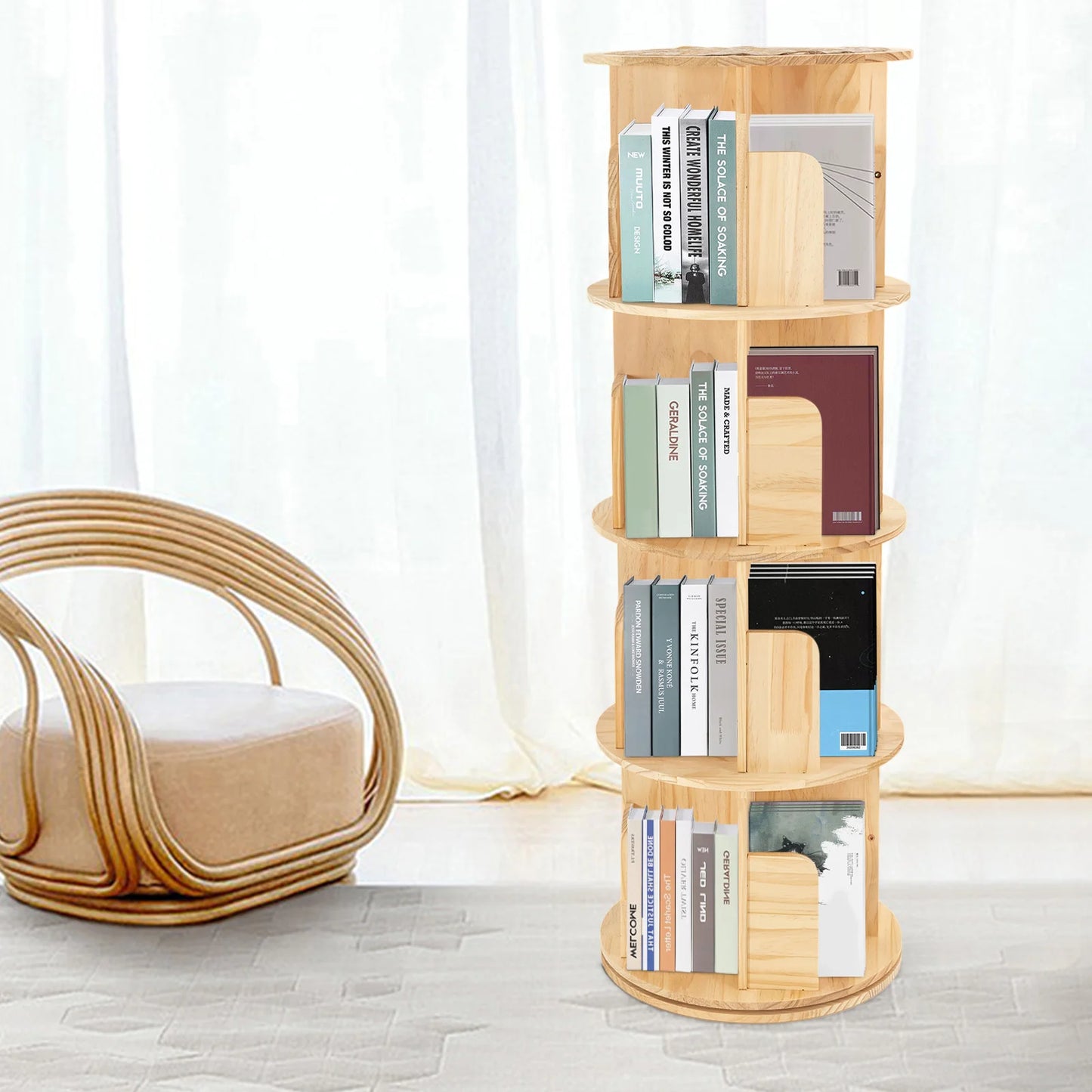 Rotating Bookshelf 360 Display 4 Tier