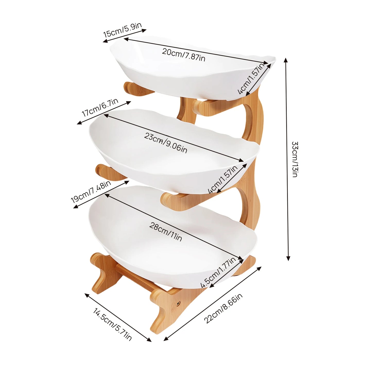 3-Tier Serving Bowls with Wood Stand
