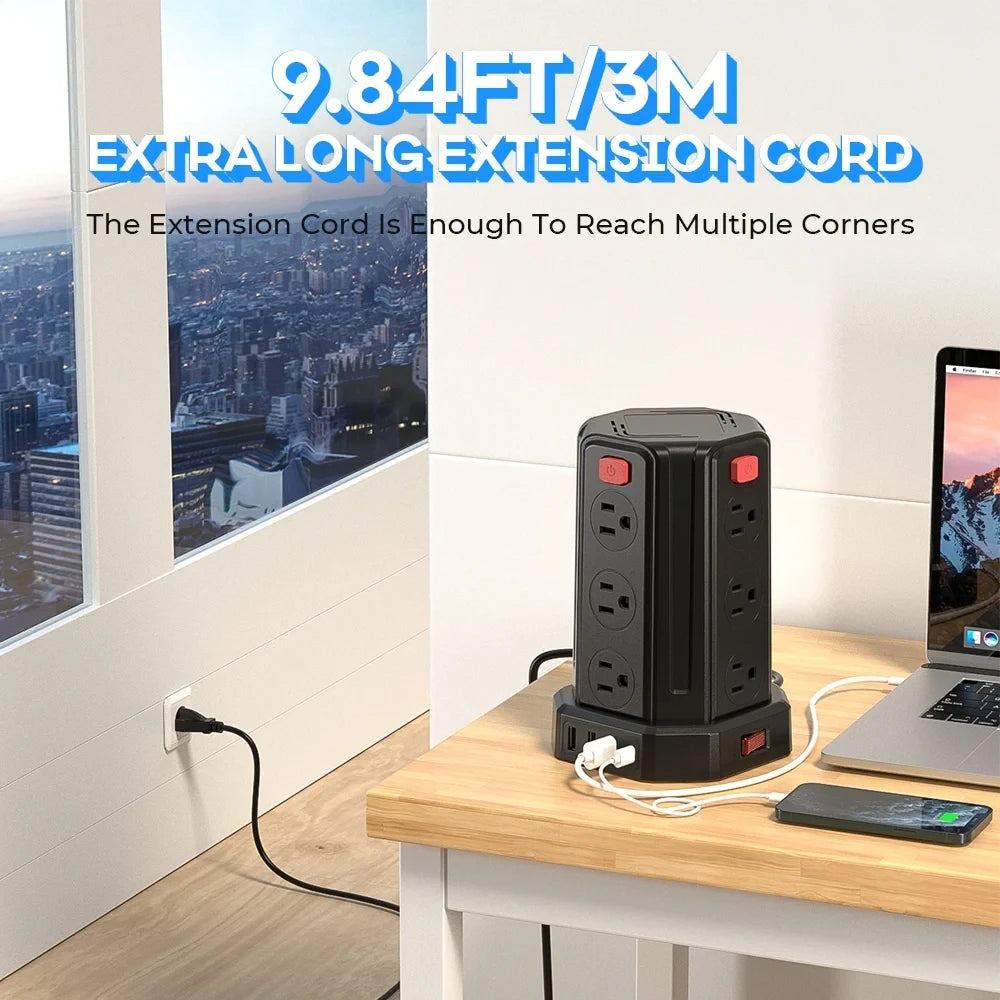 Power Strip Tower with 10ft Cord