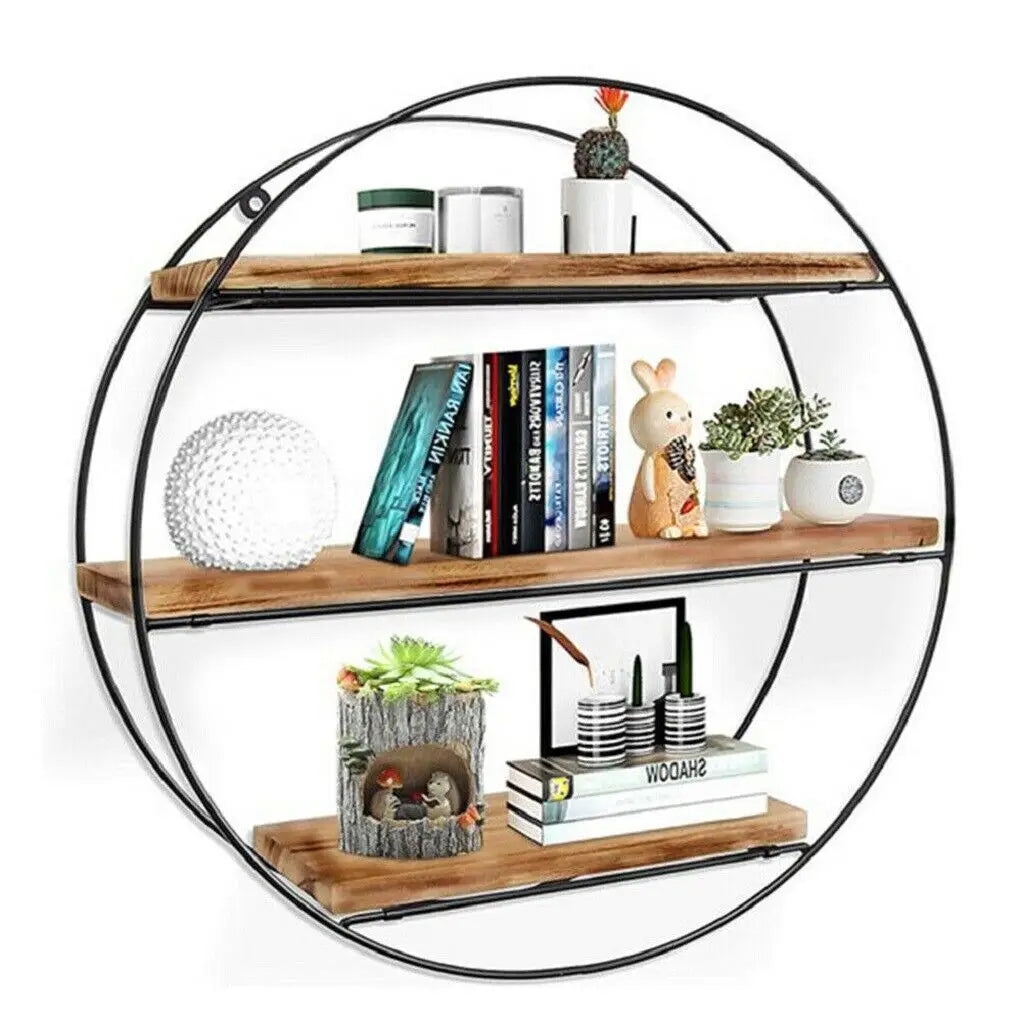 3-Tier Wooden Round Wall Hanging Shelf