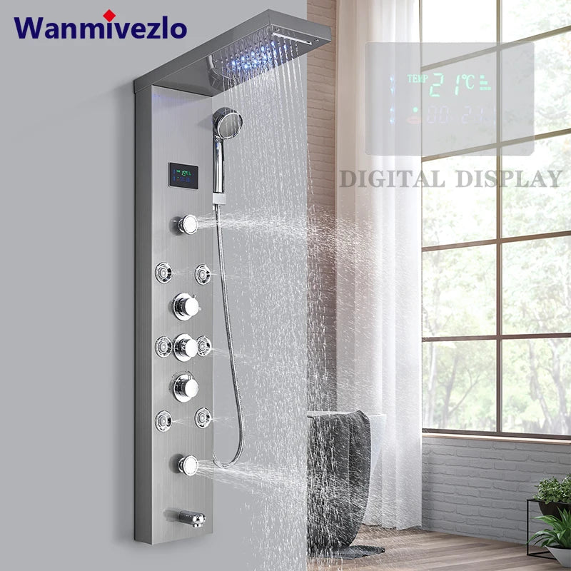 Rainfall Shower Panel Faucet Set LED System