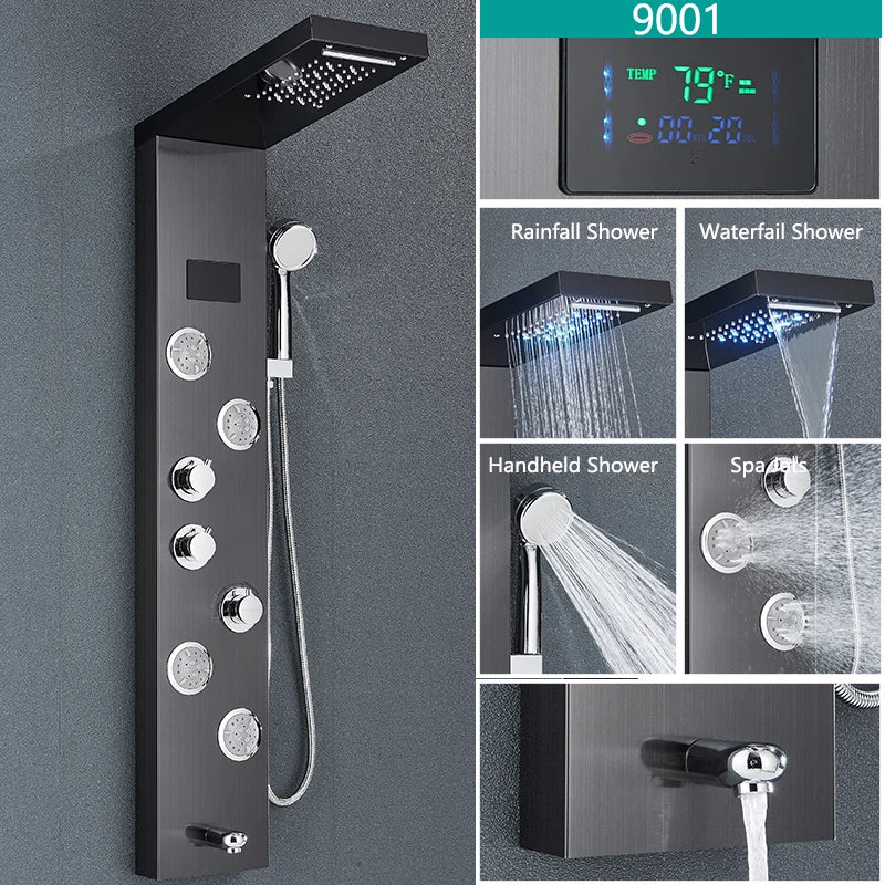 Rainfall Shower Panel Faucet Set LED System
