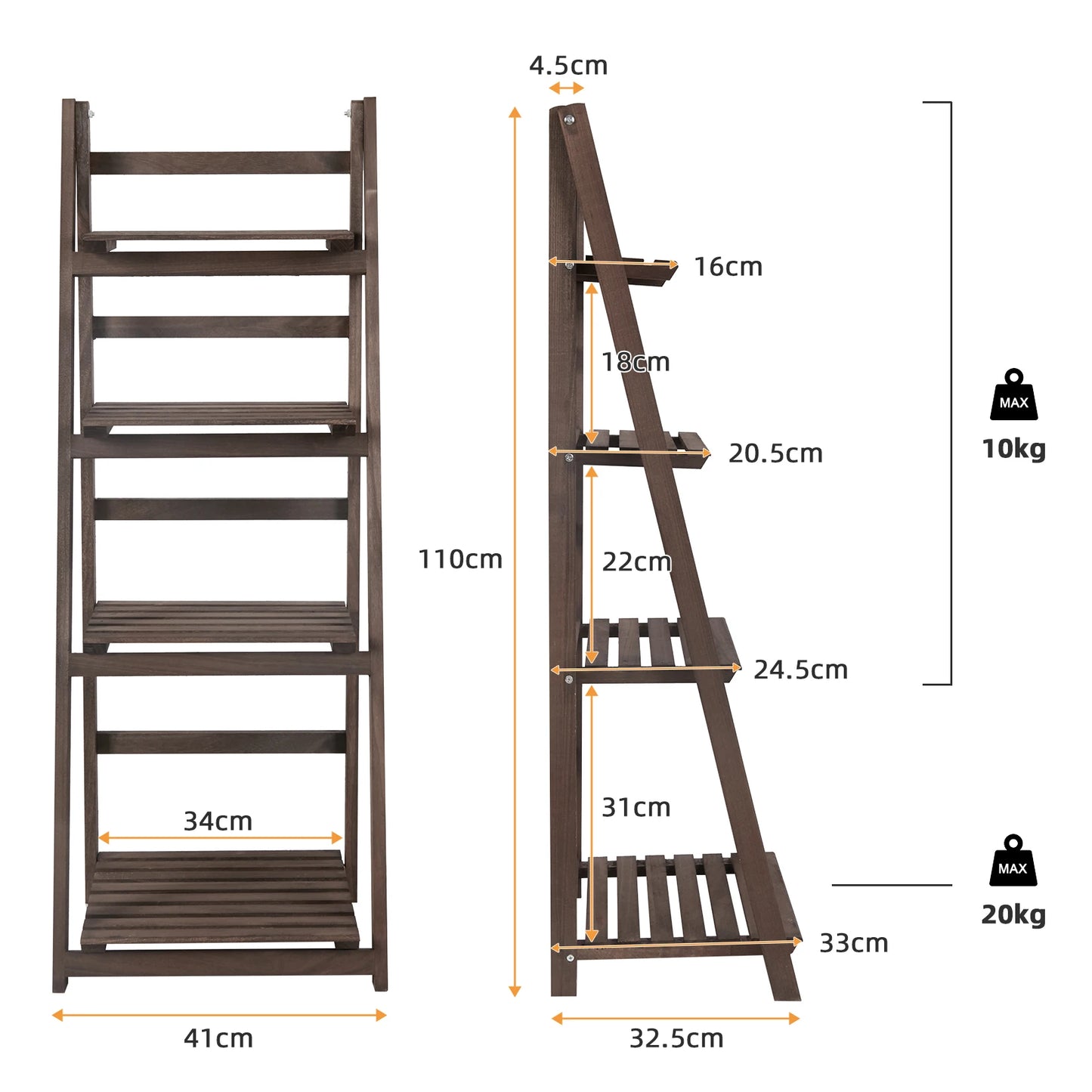 Folding 4-Tier Wooden Ladder Shelf