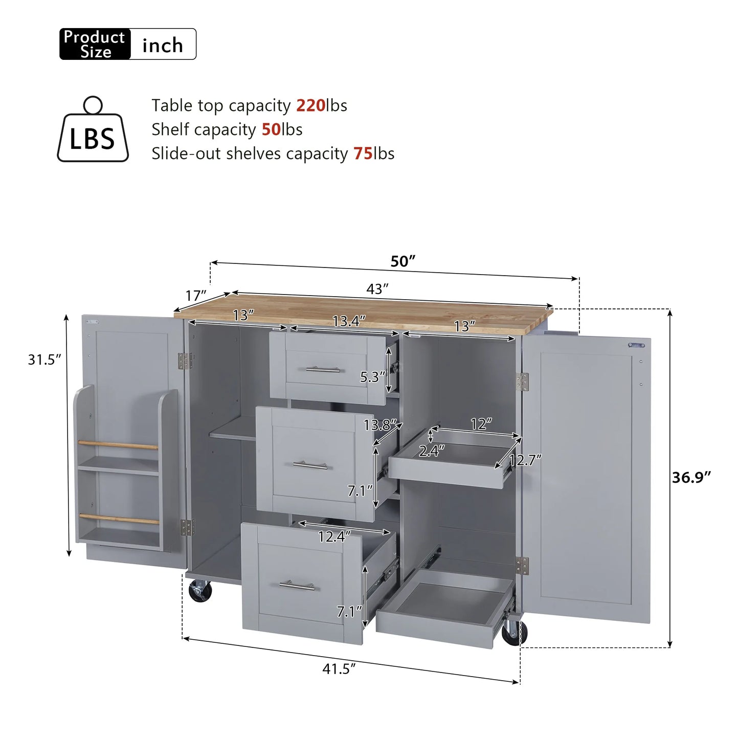 Rolling Kitchen Island with Storage