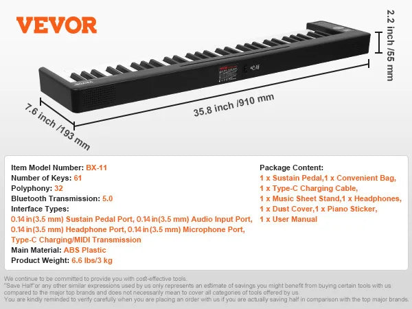 61 or 88 Key Folding Keyboard Piano