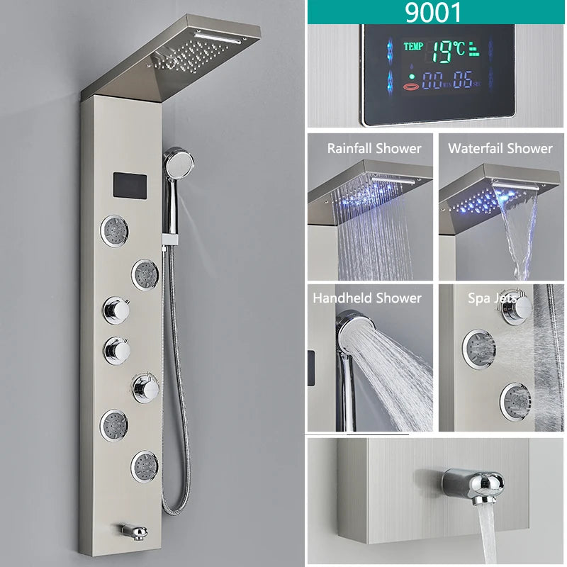 Rainfall Shower Panel Faucet Set LED System