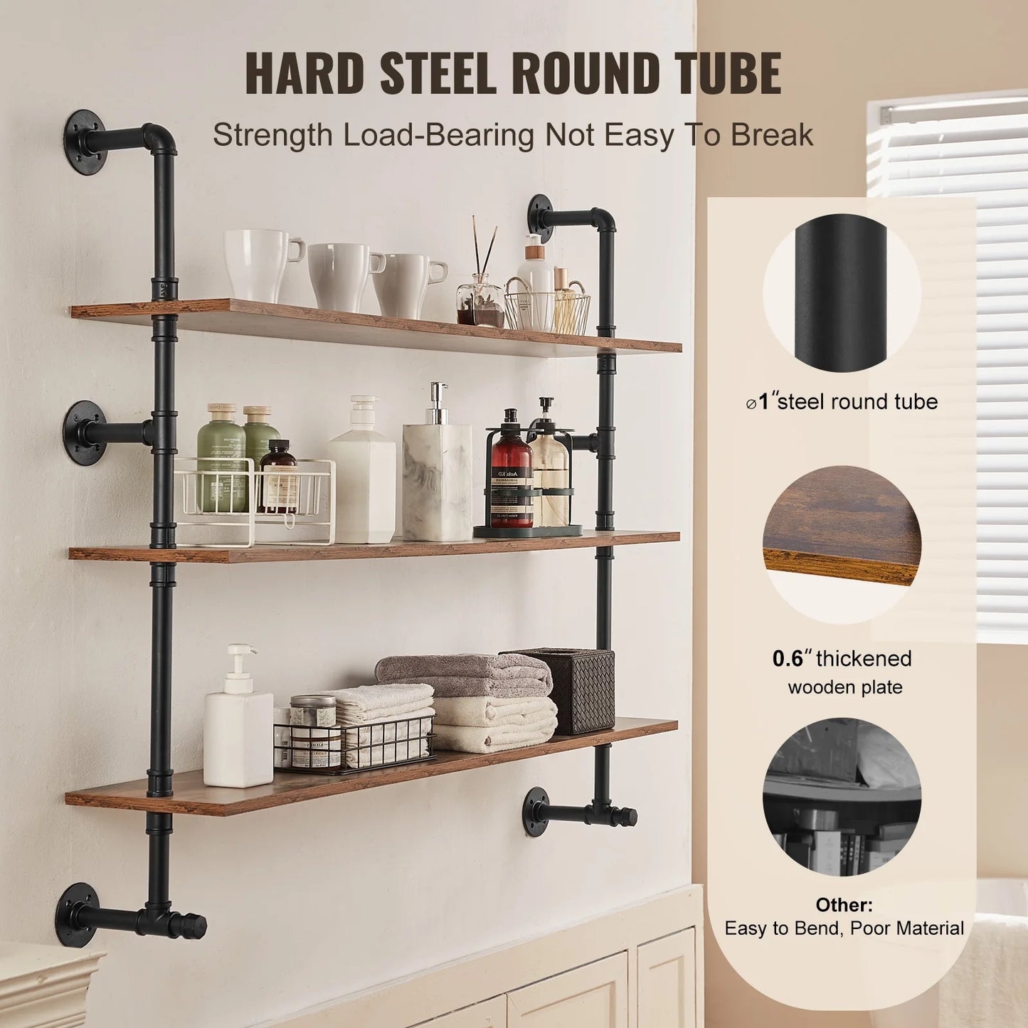 Industrial Pipe Wood Shelves