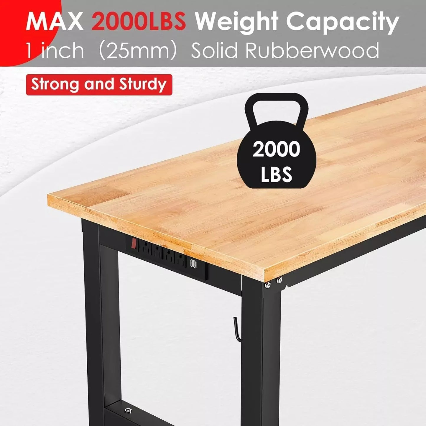 Adjustable Work Bench w/ Power Outlet & Pegboard