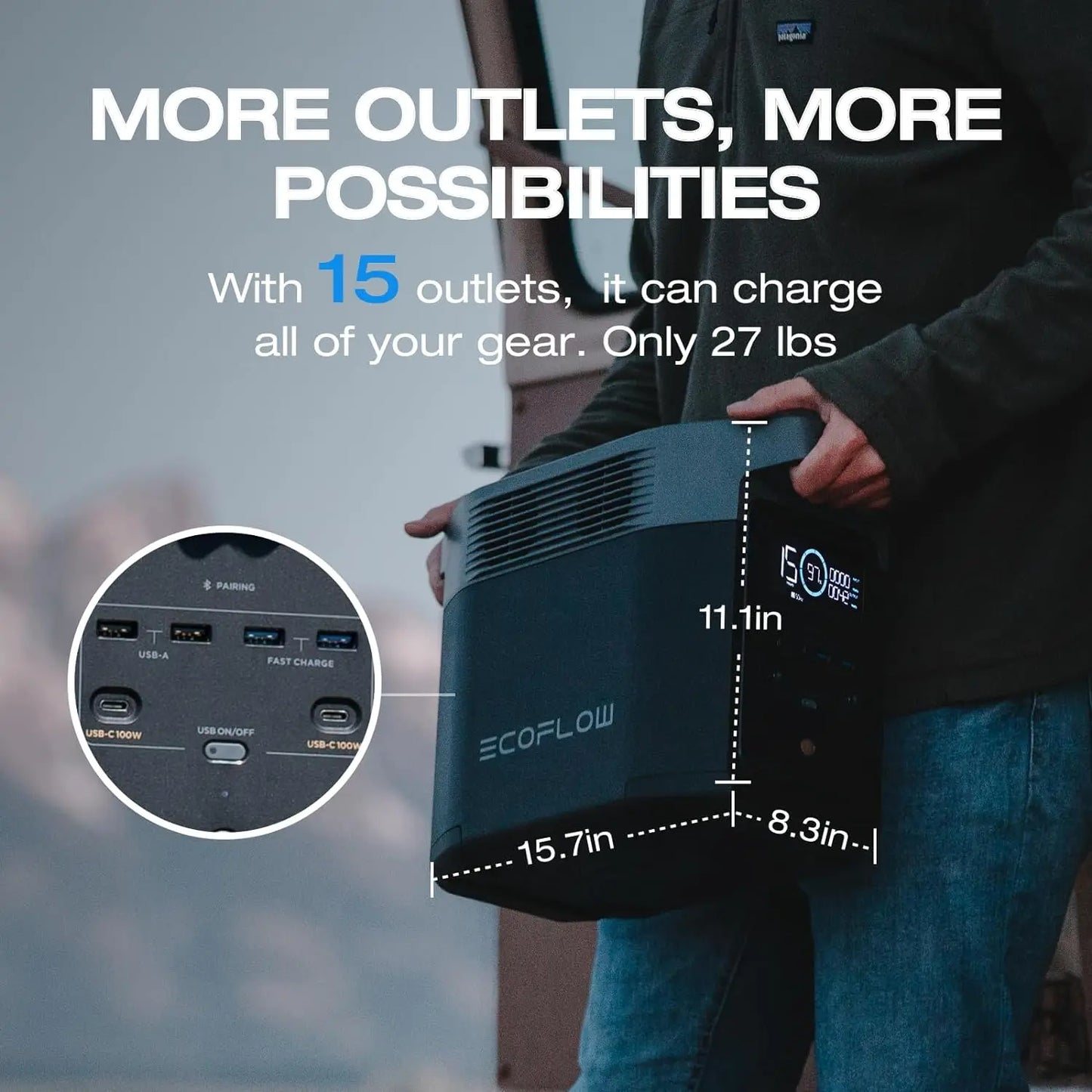 Portable Power Station (LFP) Battery, 1800W AC/100W