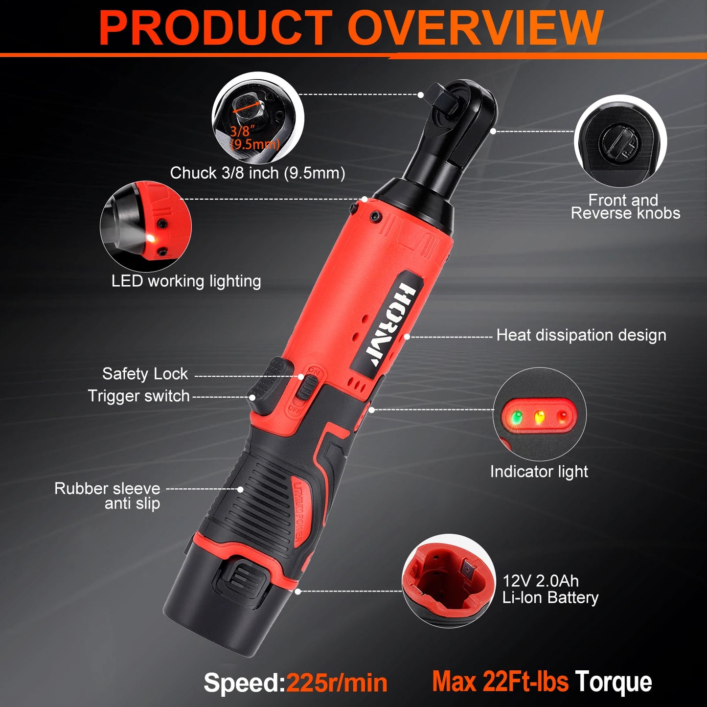12V Cordless Electric Right Angle Ratchet Wrench