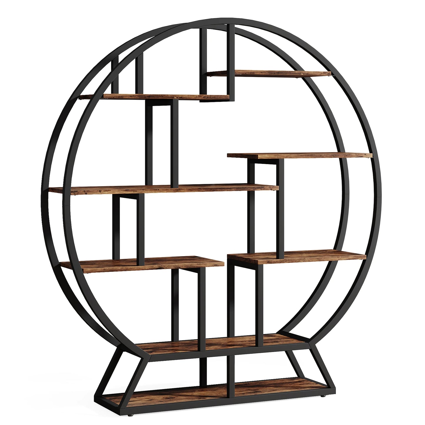 Round Wood Bookshelf with Staggered Shelves
