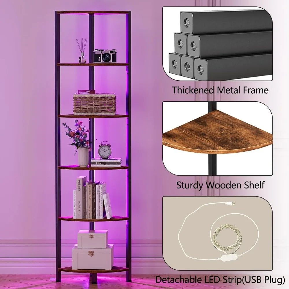 6-Tier Corner Shelf with LED Lights