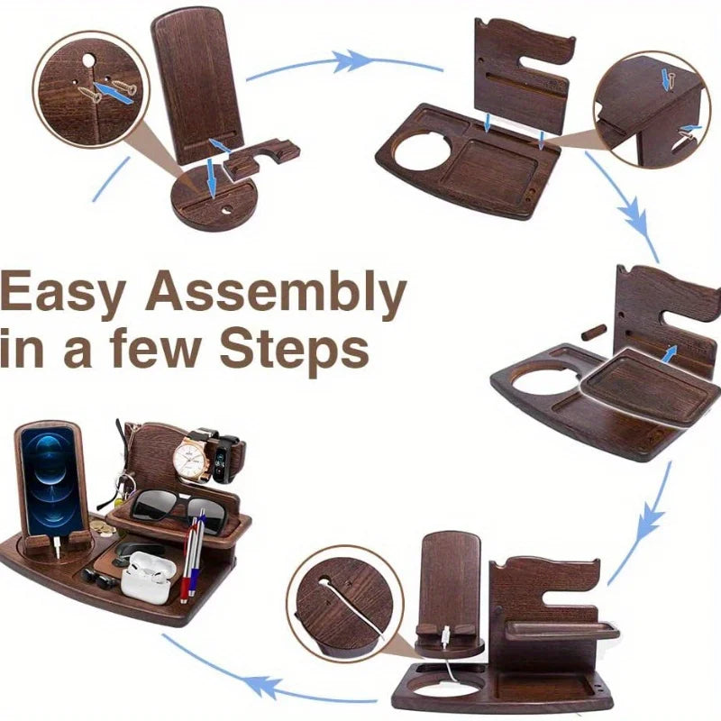 Elegant Wooden Phone Holder & Organizer