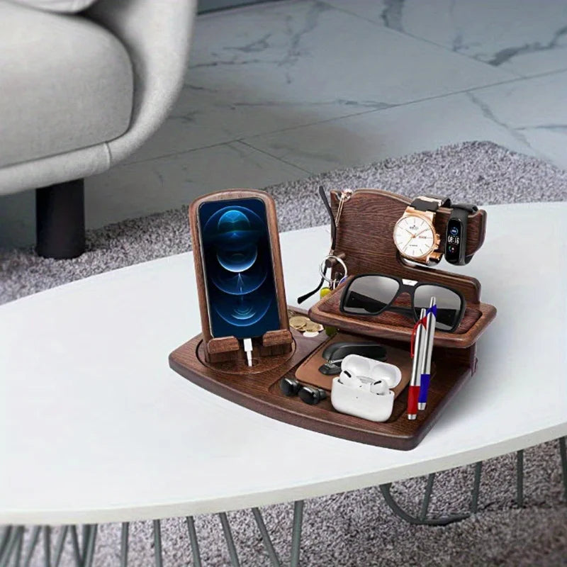 Elegant Wooden Phone Holder & Organizer