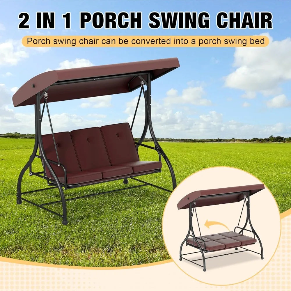 Outdoor Porch Glider Swing with Adjustable Canopy