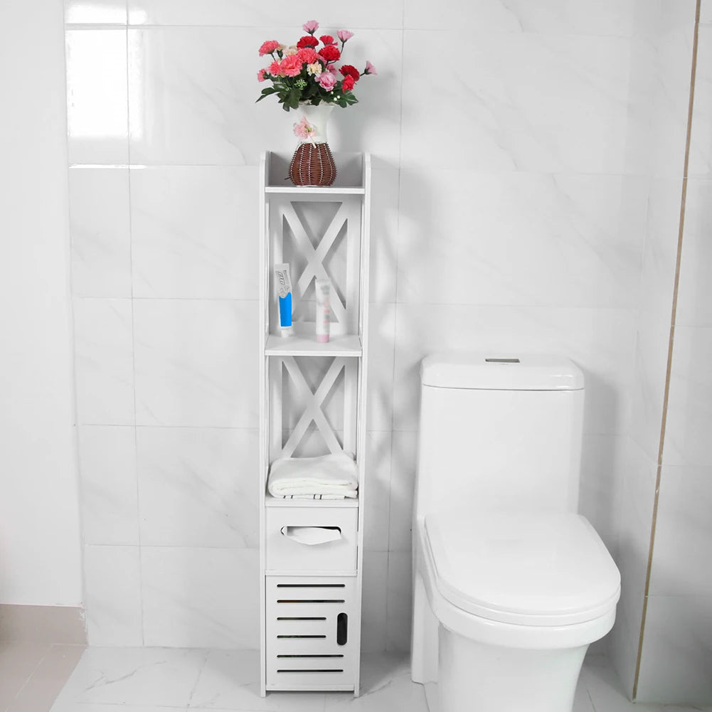 White Wooden Bathroom Cabinet Shelf
