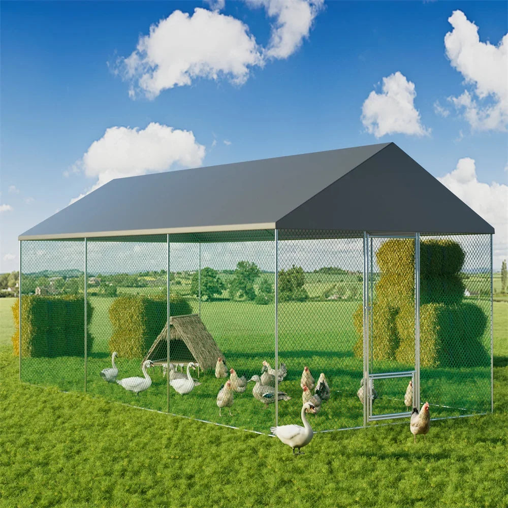 Metal Walk-In Chicken Coop Run Cage