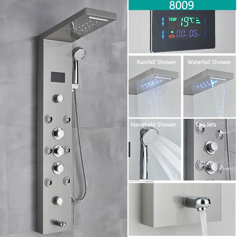 Rainfall Shower Panel Faucet Set LED System