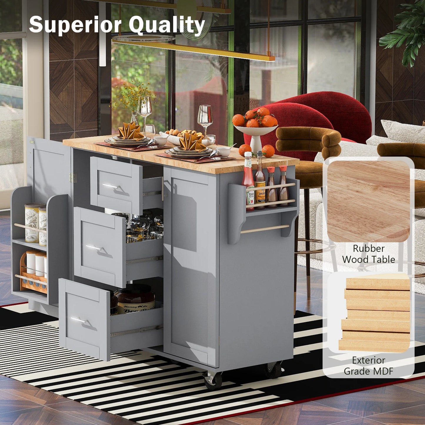 Rolling Kitchen Island with Storage