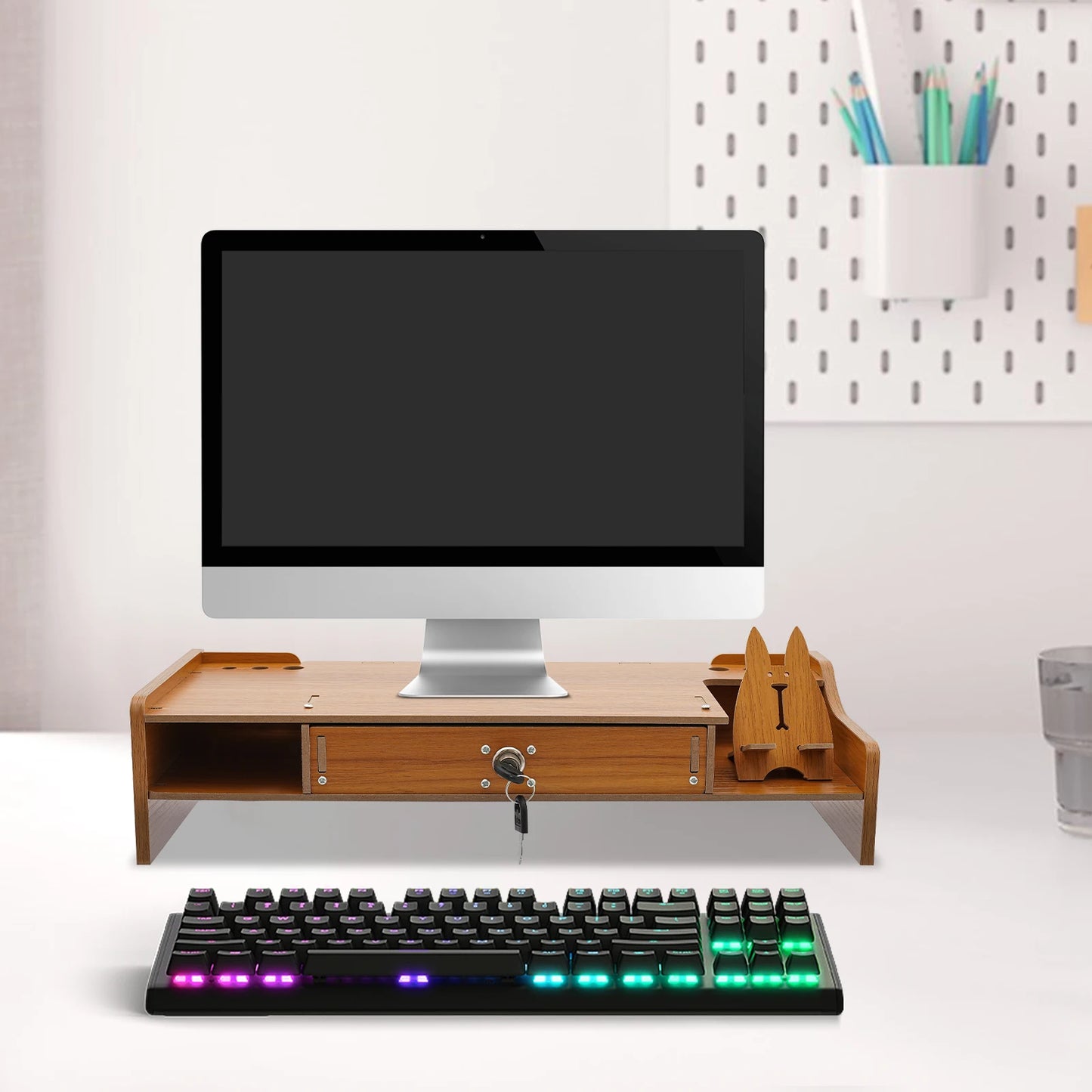 Wooden Desk Organizer Laptop Computer Monitor Stand