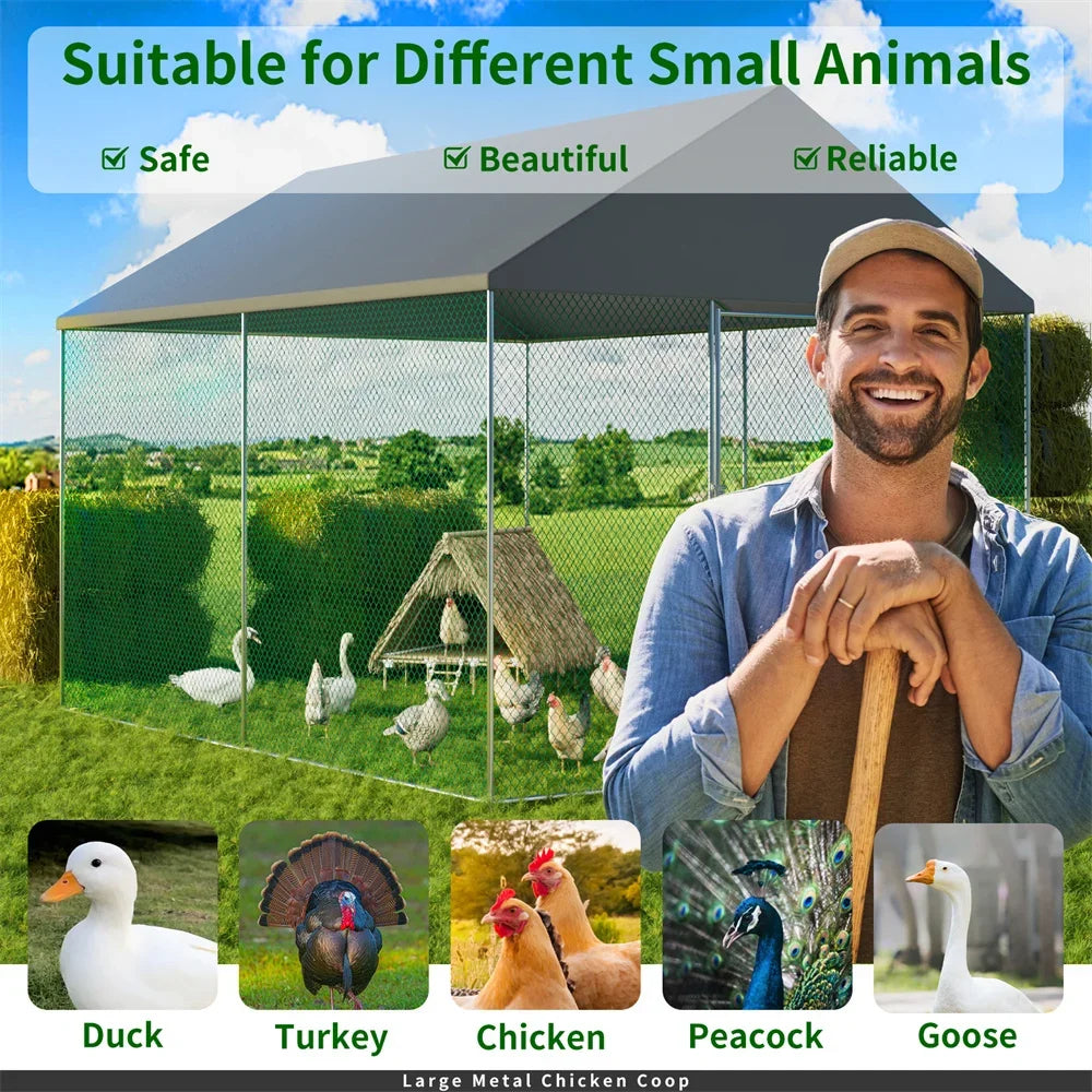 Metal Walk-In Chicken Coop Run Cage