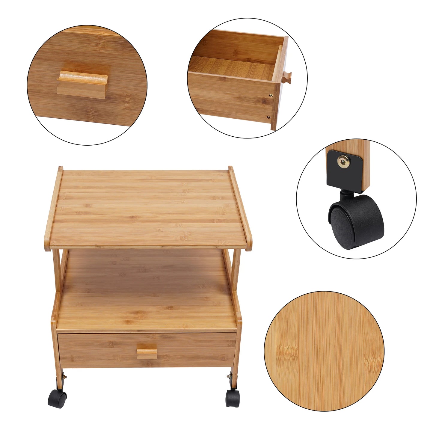 2-Tier Wood Printer Stand with Wheels