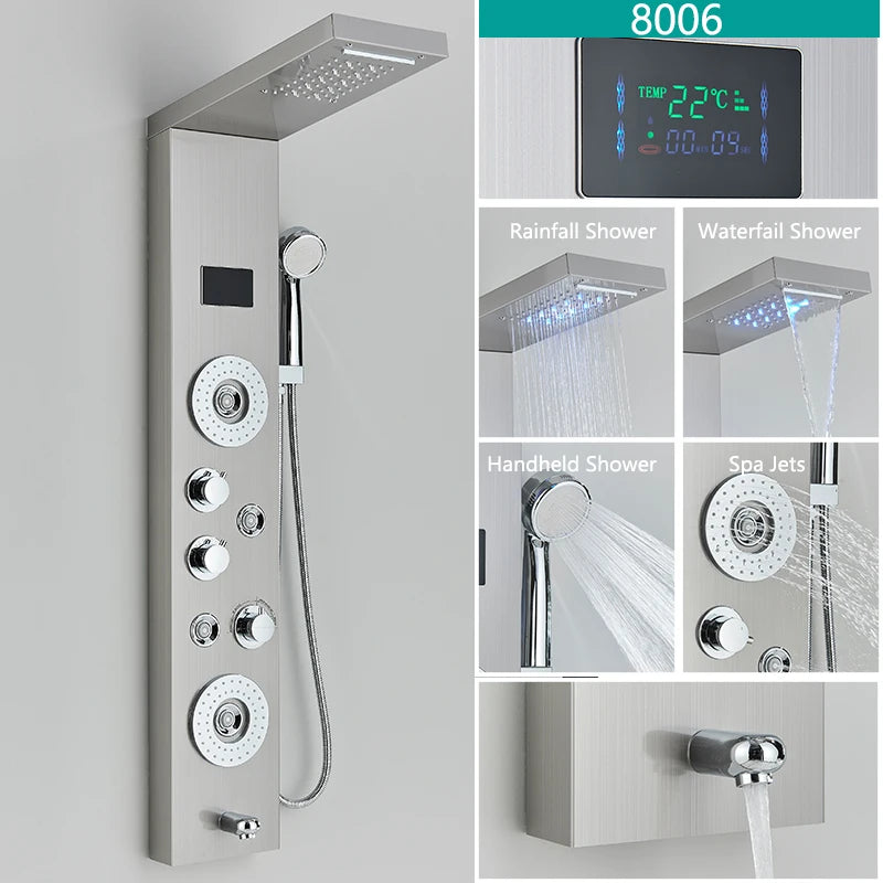 Rainfall Shower Panel Faucet Set LED System
