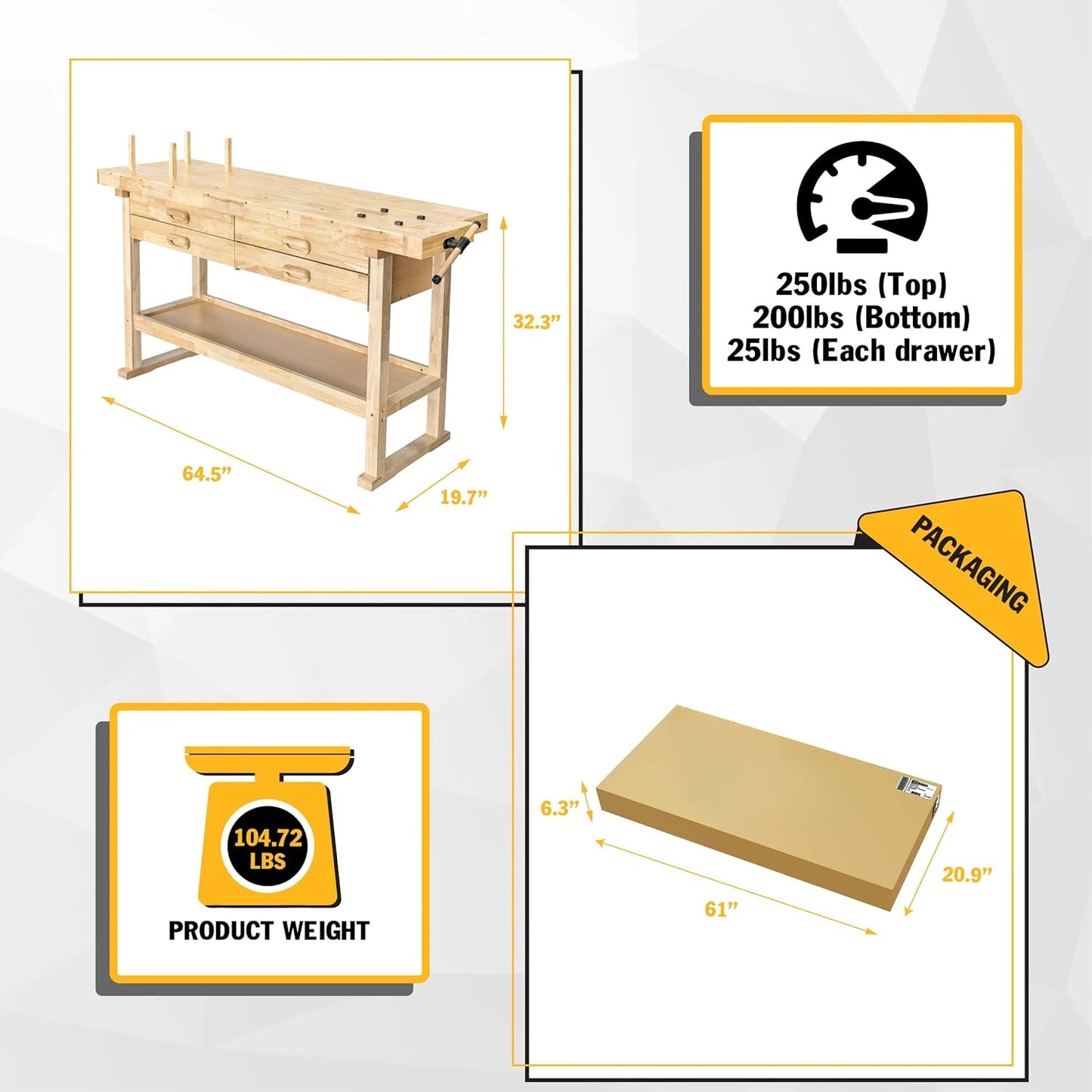 Acacia Hardwood Workbench with Drawer
