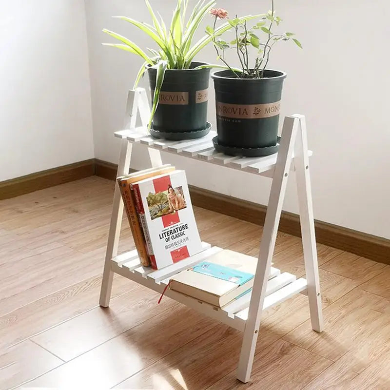 Wooden Floor Plant Stand 2-Tier Foldable
