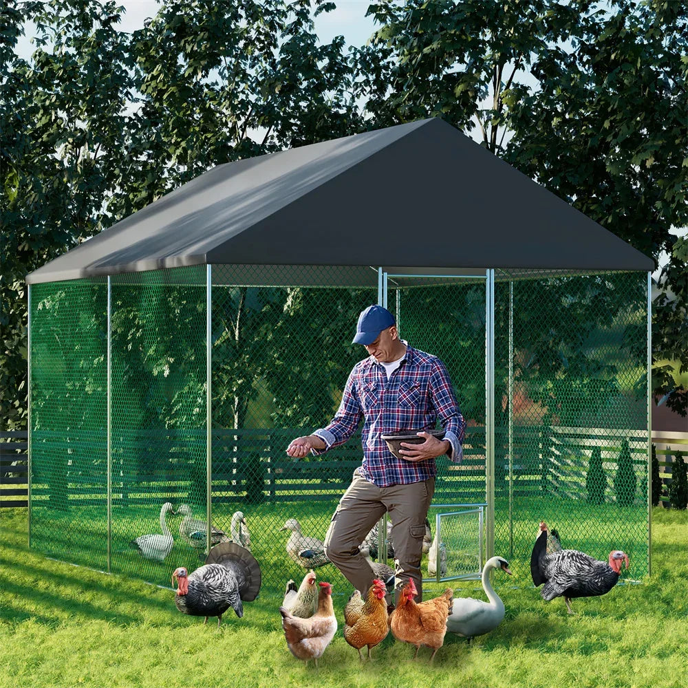 Metal Walk-In Chicken Coop Run Cage
