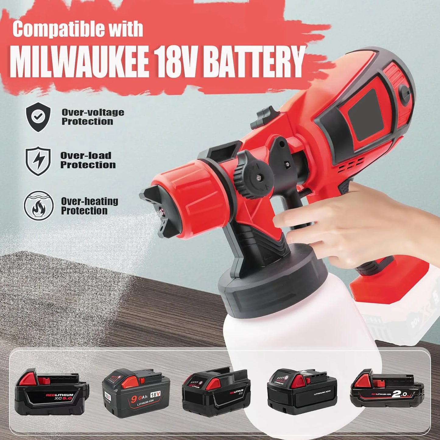 Cordless Paint Sprayer uses a Milwaukee 18V Battery (Not Included)