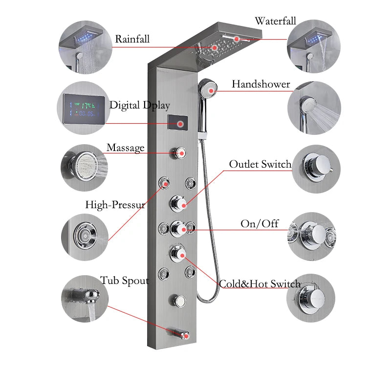 Rainfall Shower Panel Faucet Set LED System