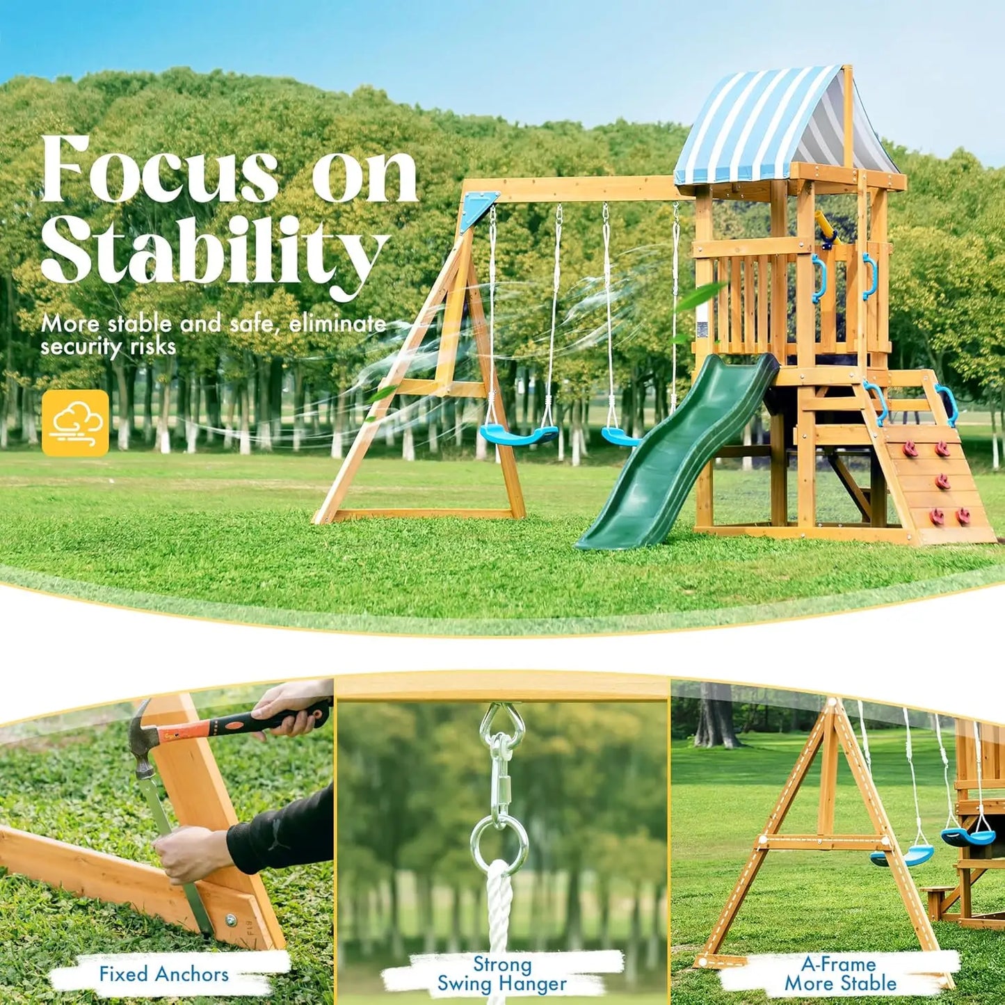 Wooden Swing Set with Play Area