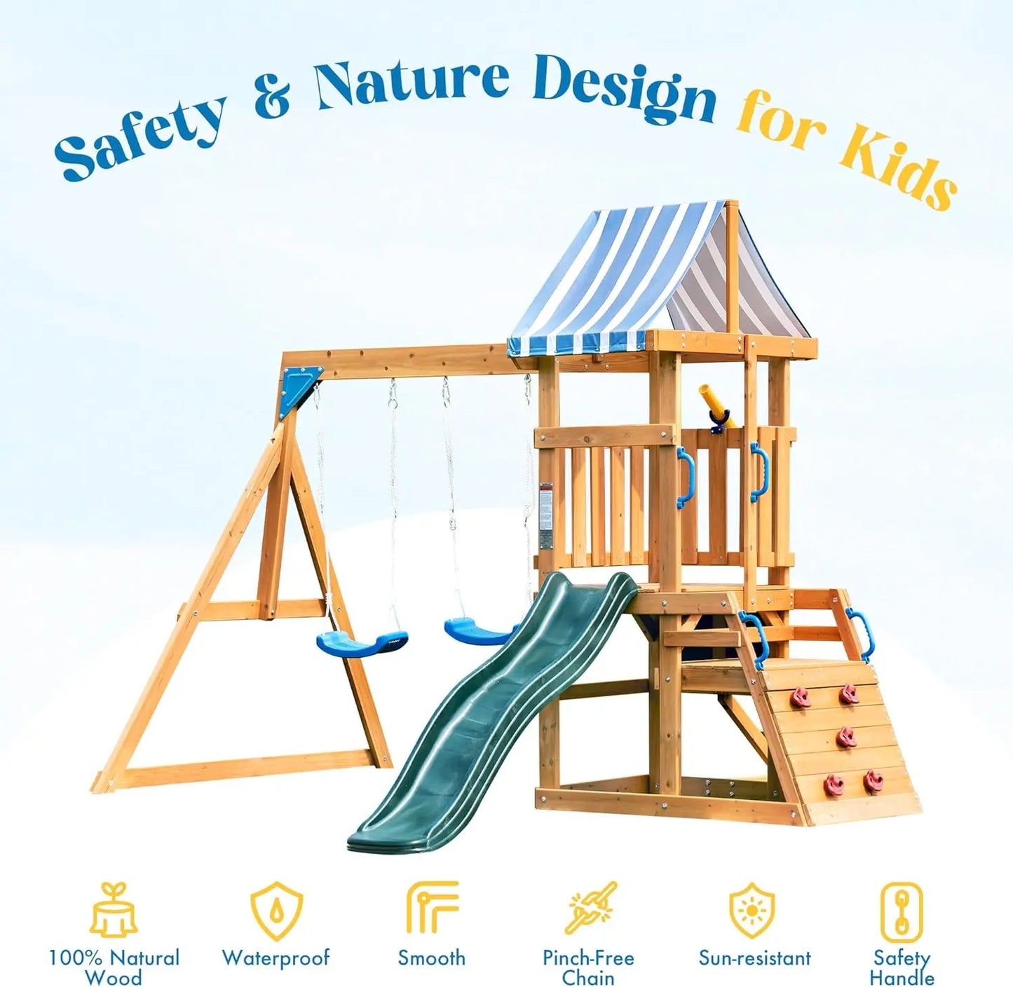 Wooden Swing Set with Play Area