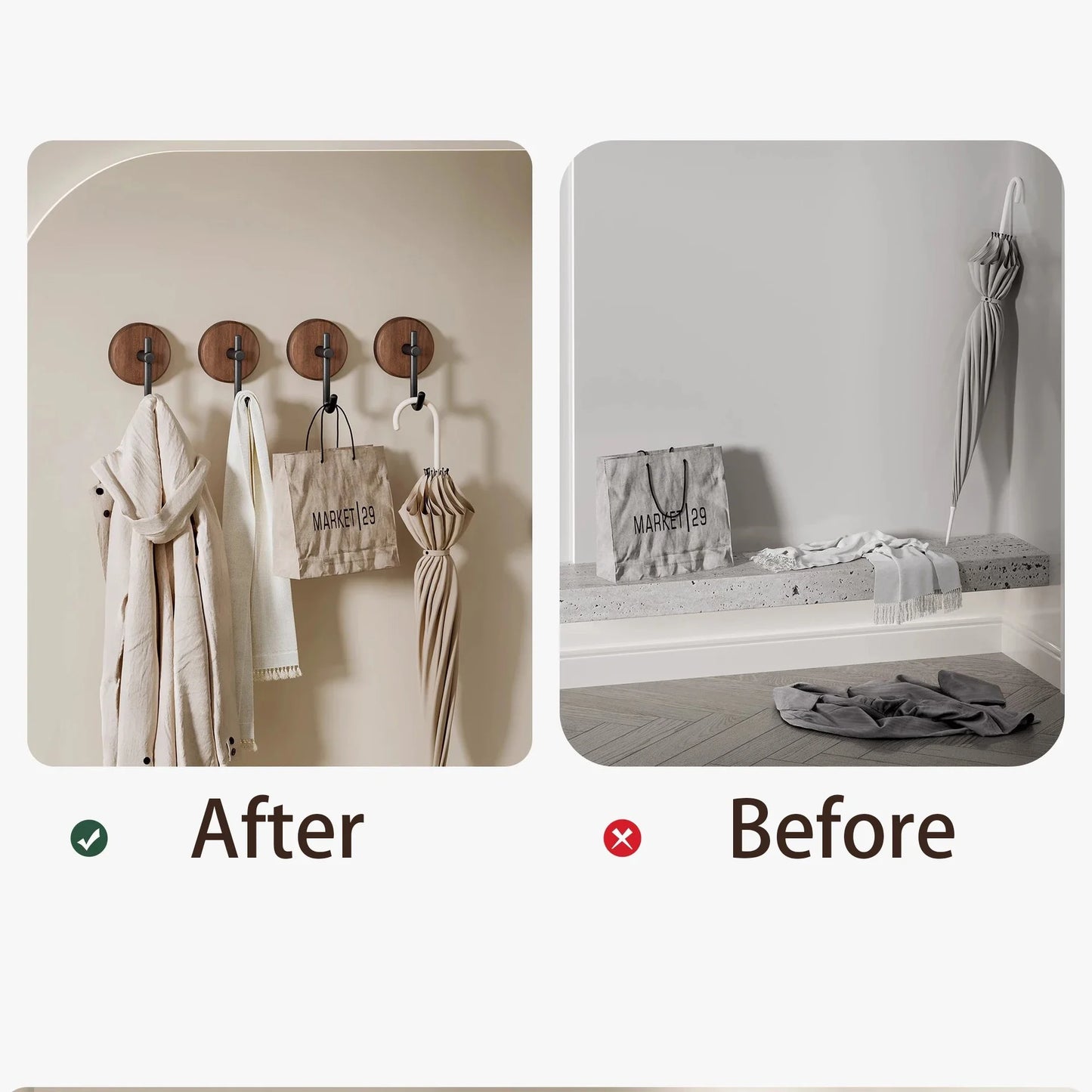 Adhesive Wood Wall Hooks