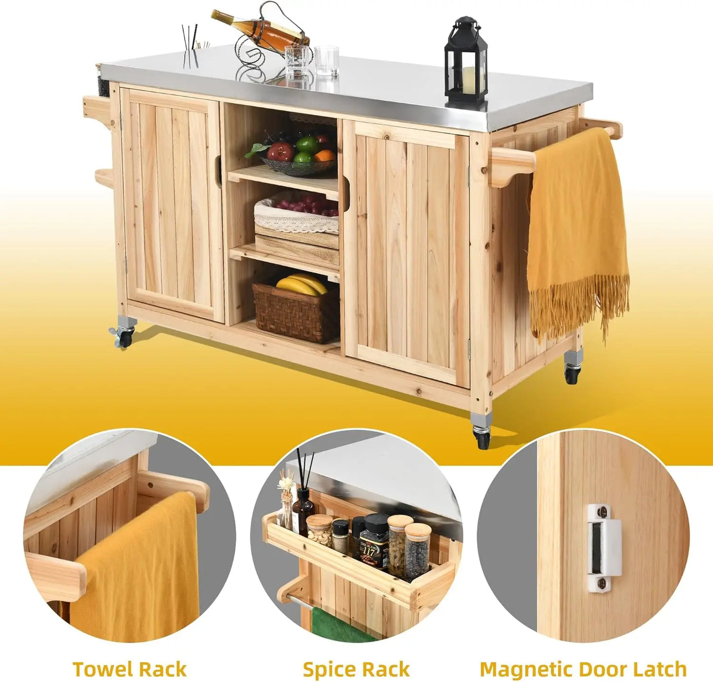 XL Solid Wood Outdoor Table and Storage Cabinet