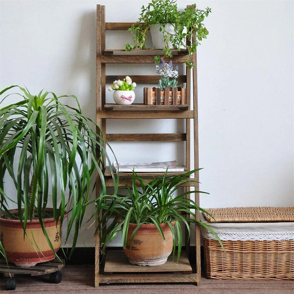 Folding 4-Tier Wooden Ladder Shelf