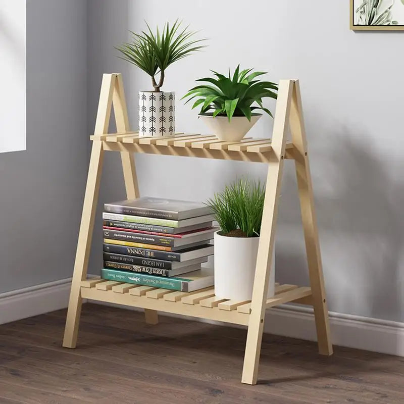 Wooden Floor Plant Stand 2-Tier Foldable