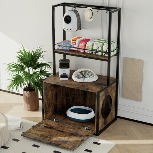 Litter Box Enclosure with Storage Shelves