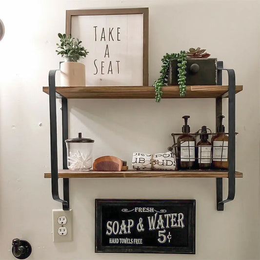 2-Tier Wooden Floating Wall Shelf
