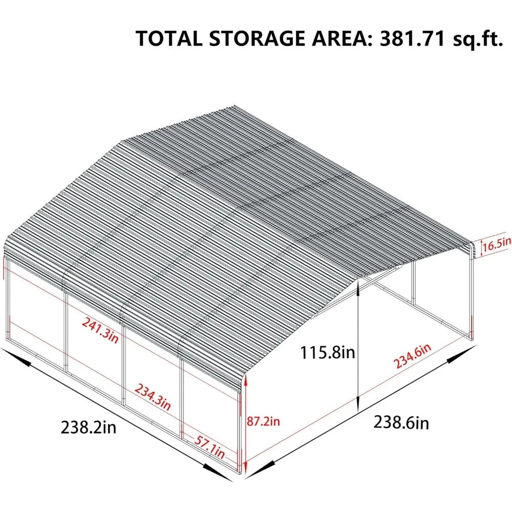 20' x 20' Outdoor Heavy Duty Metal Carport, Canopy