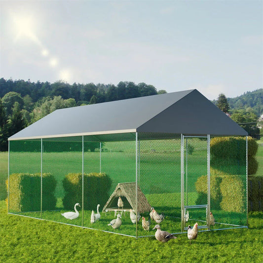 Metal Walk-In Chicken Coop Run Cage