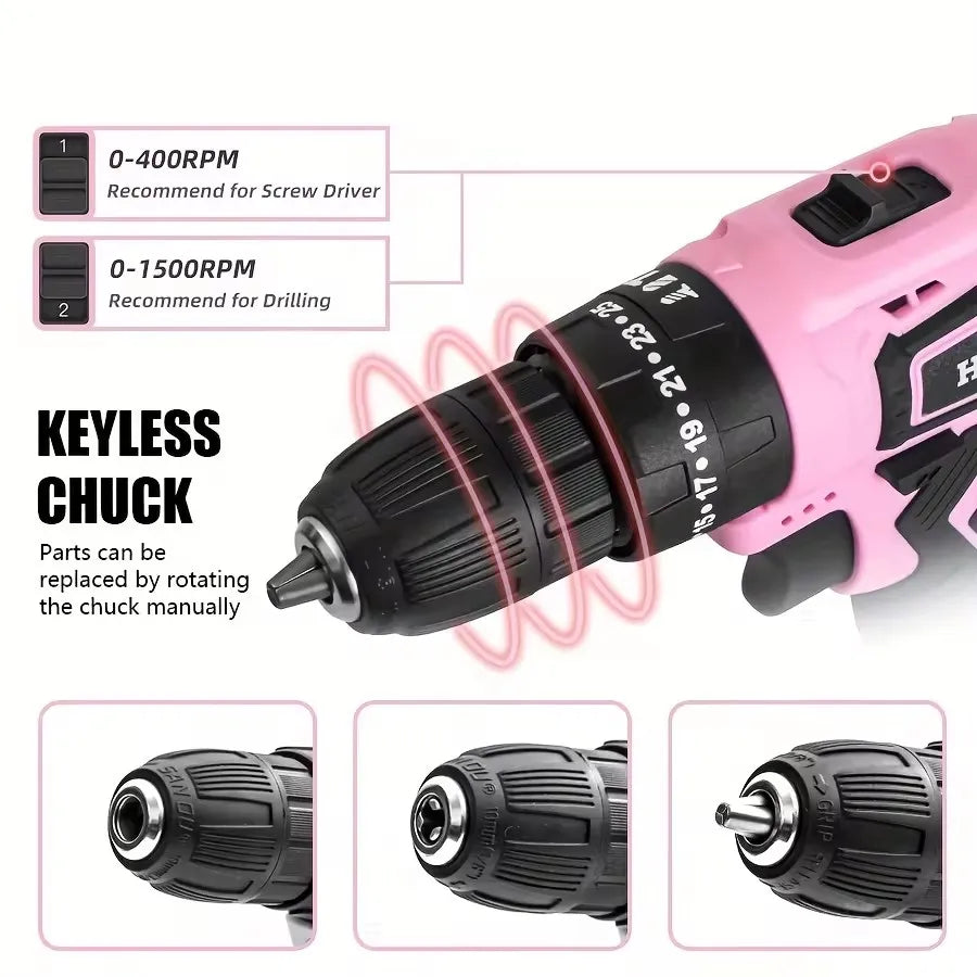 Pink Wireless Power Driver with Bag